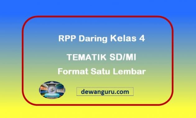 Rpp Satu Lembar Kelas 4 Daring Semester 1 Dewanguru Com